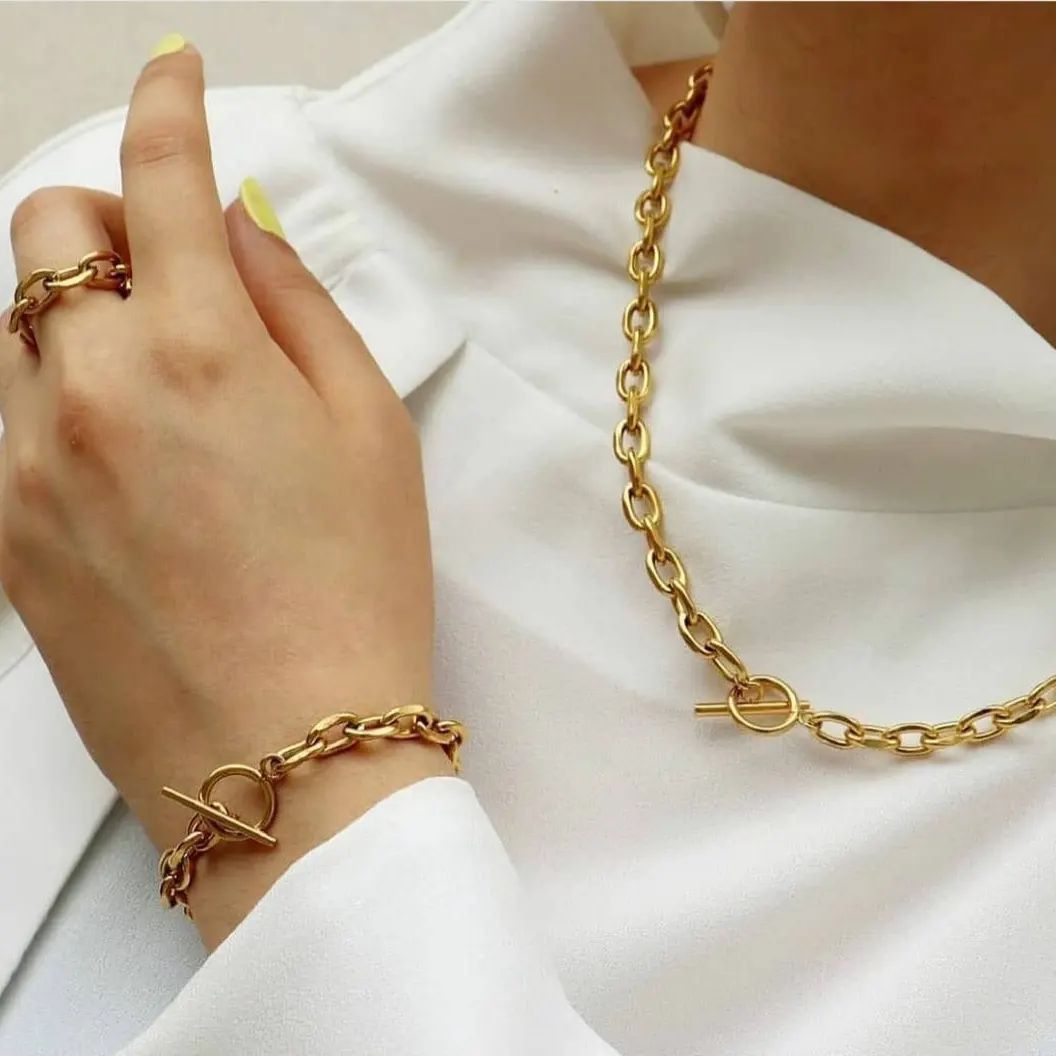 ست گردنبند دستبند انگشتر با قفلT