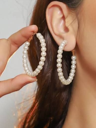 گوشواره حلقه ای مروارید سنگی